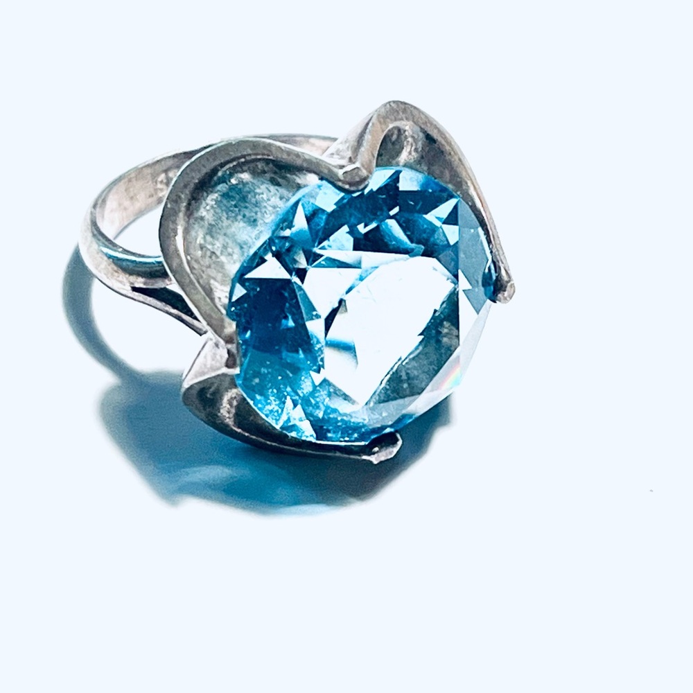 Vintage Taxco Mexico 925 Sterling Silver Blue Topaz Ring Size 7